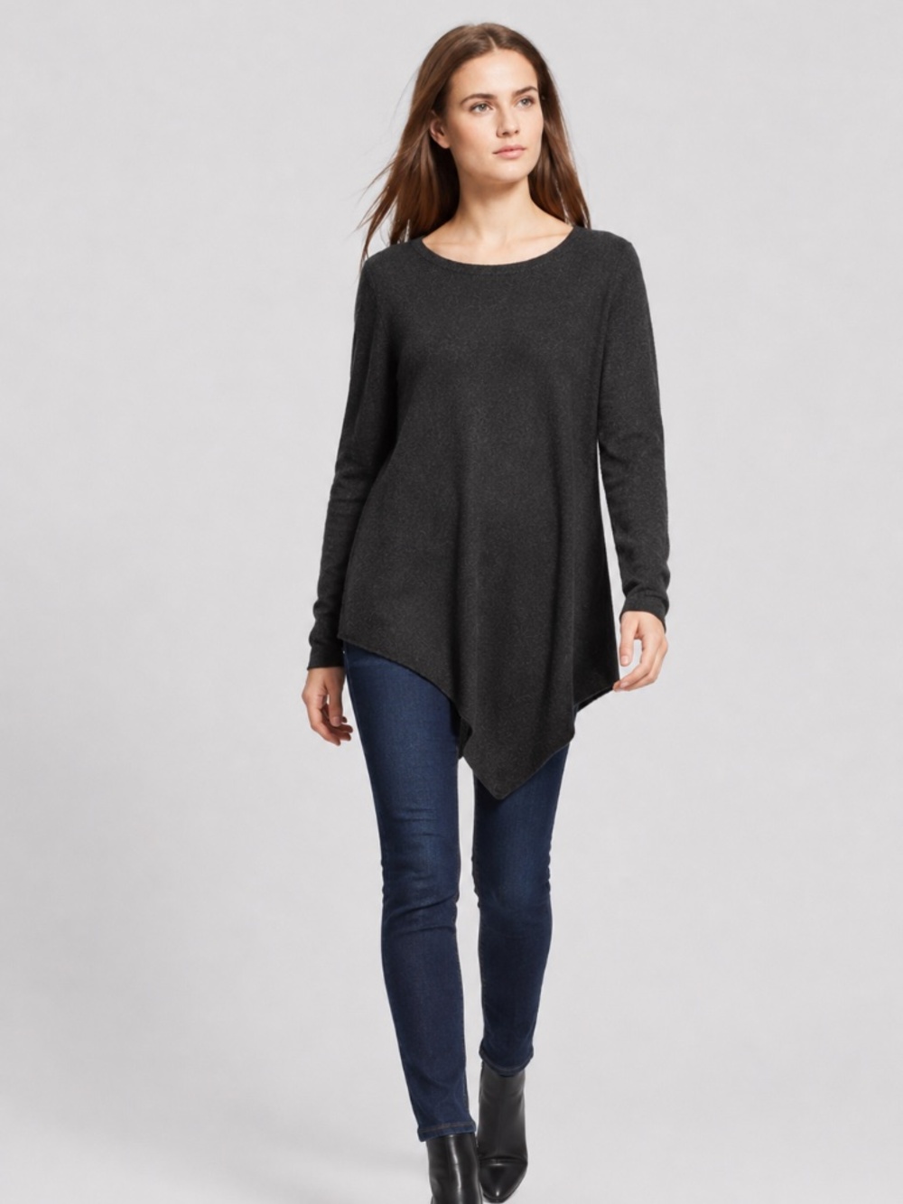 Joie Tambrel Charcoal Wool Cashmere Asymmetrical Tunic Sweater XS